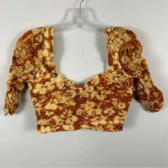 💕Zara Printed Drape Crop Top  Square Neck Orange Floral XS NWOT - Picture 4 of 10
